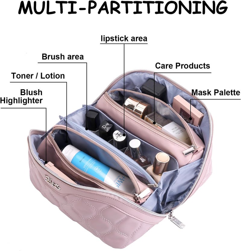 BOYATU Travel Makeup Bags for Women Cosmetic Bag: Puffy Make up Bags Set of 3 - Vegan Leather Makeup Organizer - Waterproof Large Toiletry Bag with Compartments - Travel Essentials (H-3-Pink) - Image 3